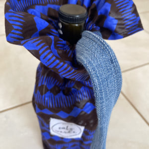West African Wax Fabric "Kuzas" Wine Bag