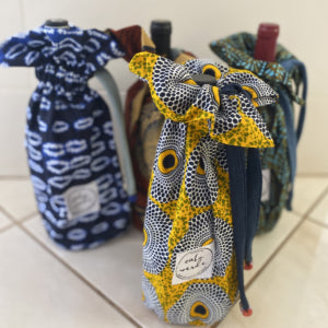 West African Wax Fabric "Kuzas" Wine Bag