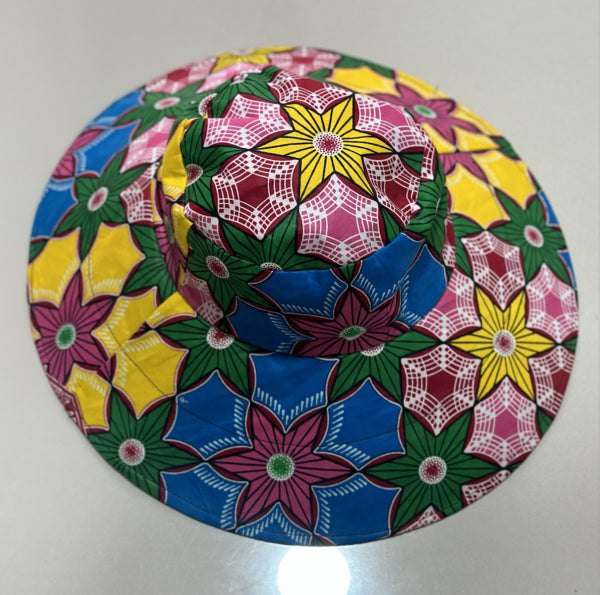 West African Wax Fabric "Kuzas" Large Brim Hat