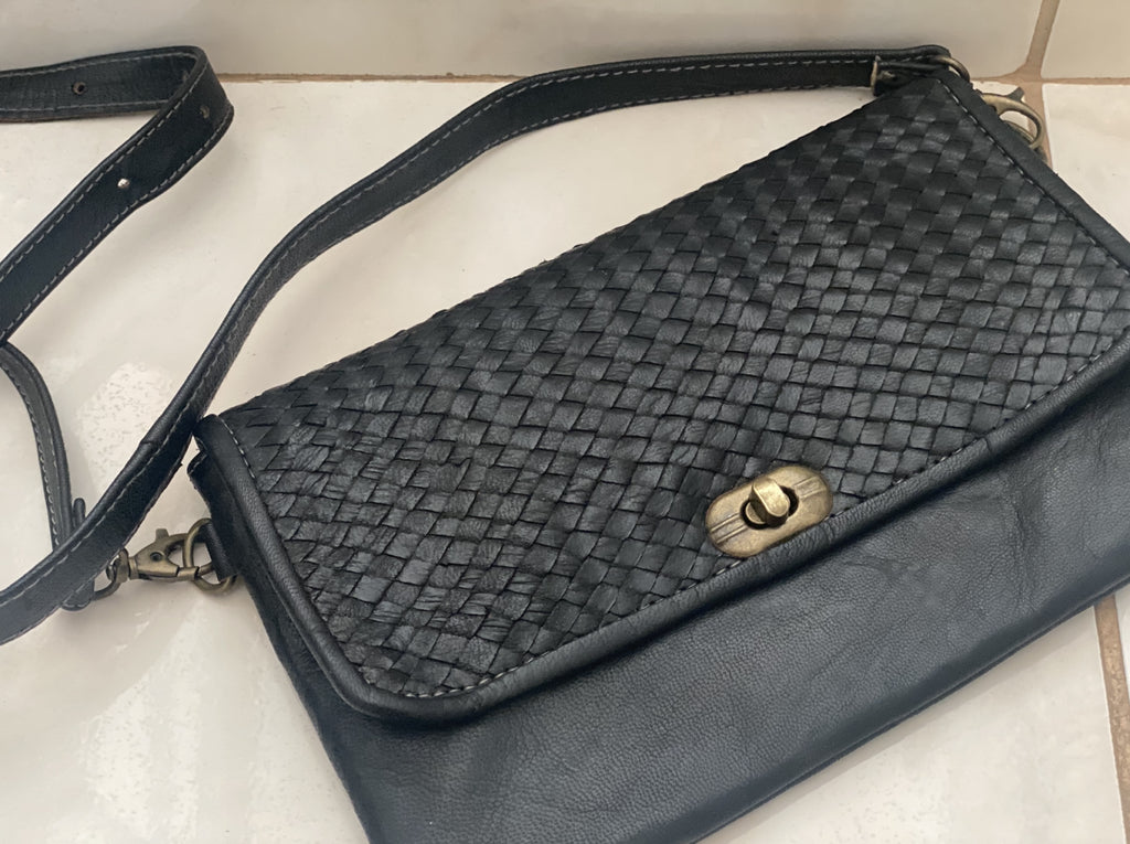 Black Leather Purse made in Morocco