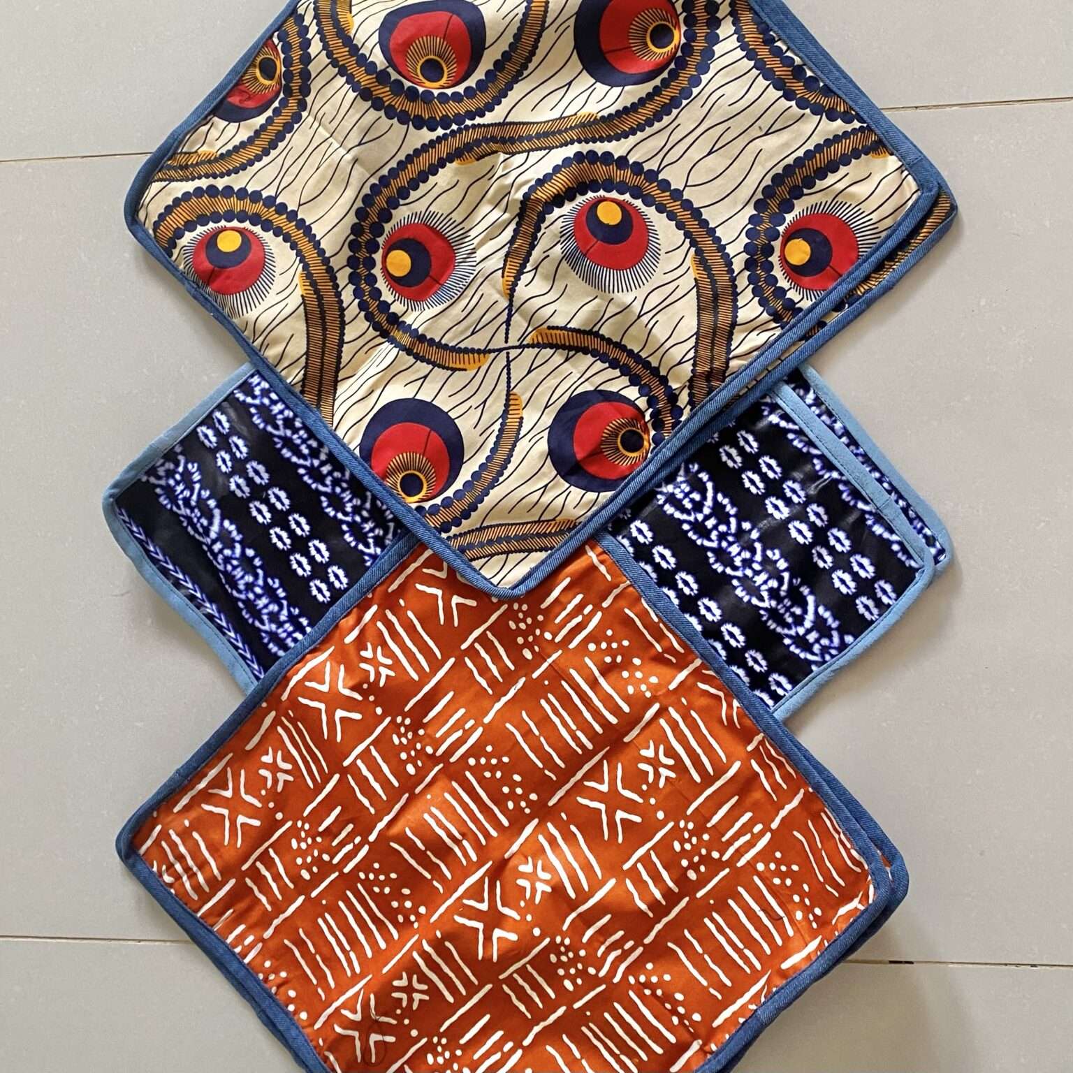 West African Wax Fabric "Kuzas" Throw Pillow Covers